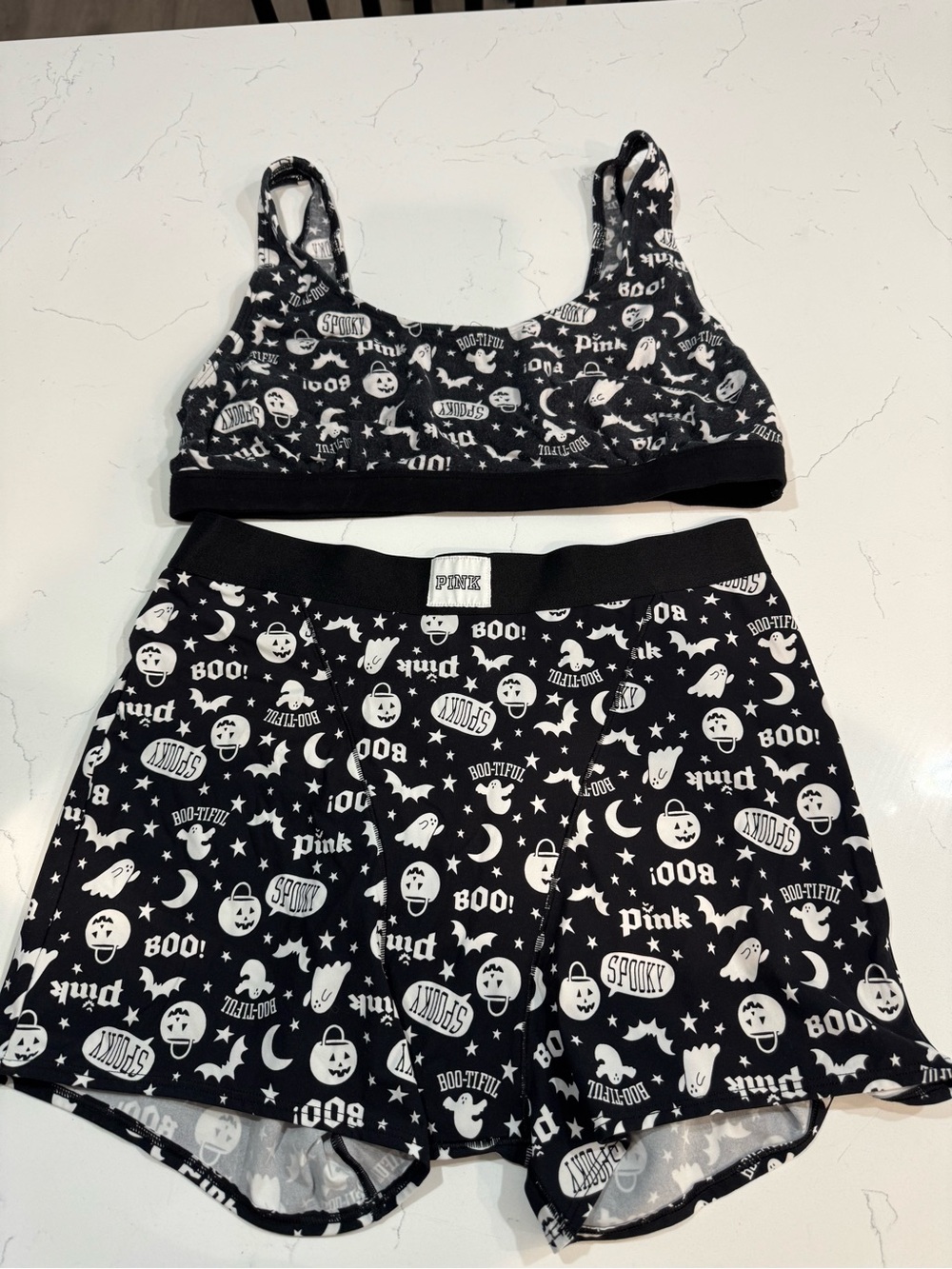 PINK Victoria's Secret Black Halloween Print bra & Shorts